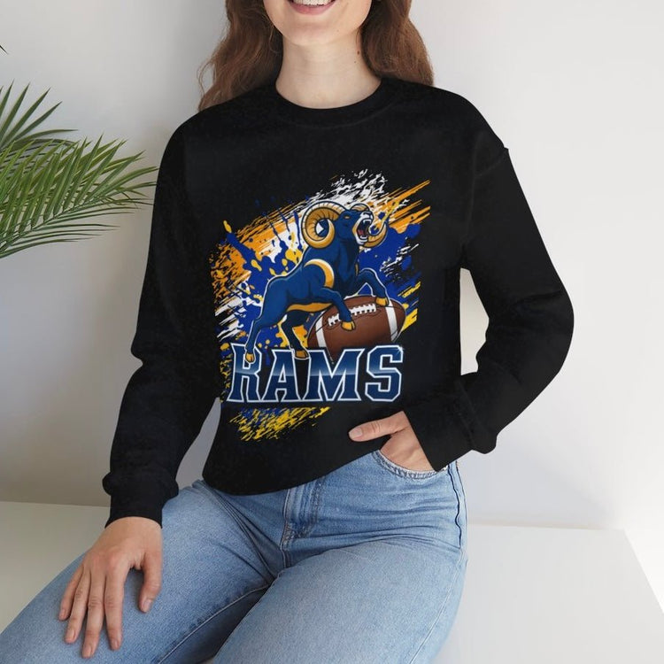 Rams Charging Ram Graphic Football Crewneck Sweatshirt - Bold Printed Tees