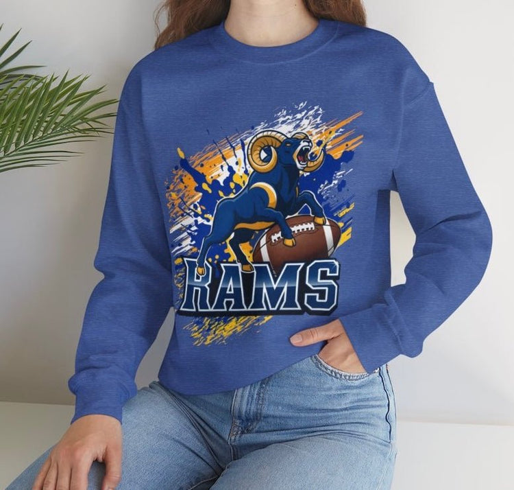 Rams Charging Ram Graphic Football Crewneck Sweatshirt - Bold Printed Tees
