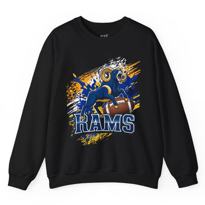 Rams Charging Ram Graphic Football Crewneck Sweatshirt - Bold Printed Tees