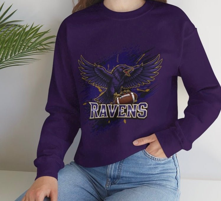 Ravens Football Ravens Bird Baltimore Graphic Crewneck Sweatshirt - Bold Printed Tees