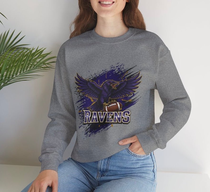 Ravens Football Ravens Bird Baltimore Graphic Crewneck Sweatshirt - Bold Printed Tees