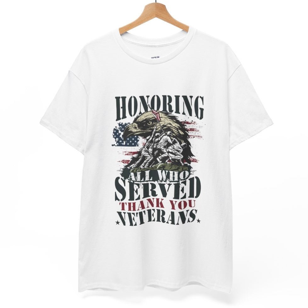 Honoring All Who Served Veteran Tribute Patriotic Eagle American Flag Tee - Bold Printed Tees