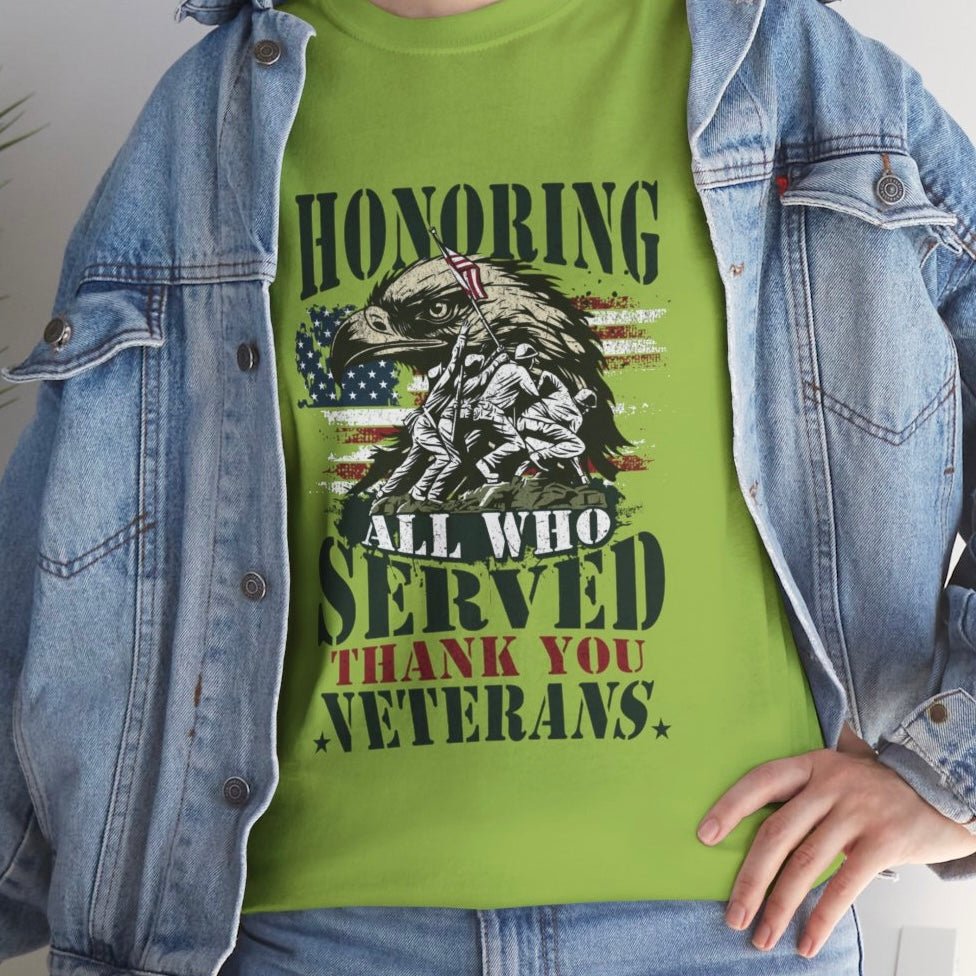 Honoring All Who Served Veteran Tribute Patriotic Eagle American Flag Tee - Bold Printed Tees