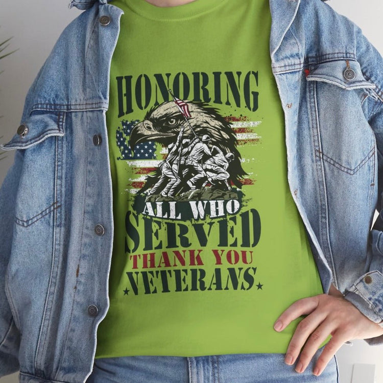Honoring All Who Served Veteran Tribute Patriotic Eagle American Flag Tee - Bold Printed Tees