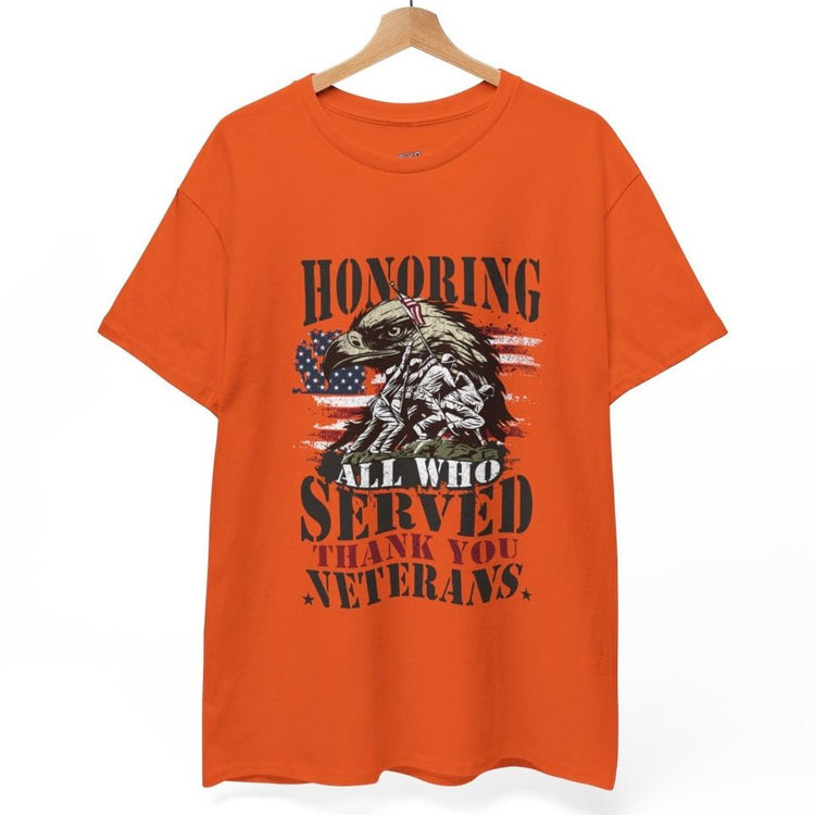 Honoring All Who Served Veteran Tribute Patriotic Eagle American Flag Tee - Bold Printed Tees