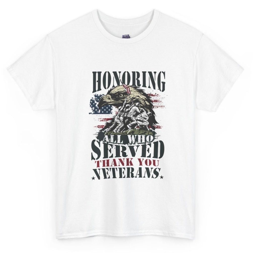 Honoring All Who Served Veteran Tribute Patriotic Eagle American Flag Tee - Bold Printed Tees