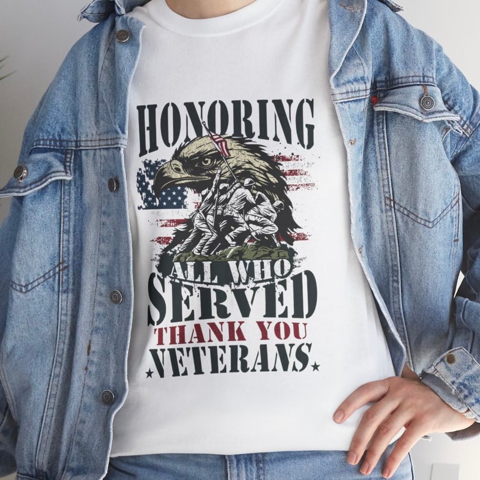 Honoring All Who Served Veteran Tribute Patriotic Eagle American Flag Tee - Bold Printed Tees
