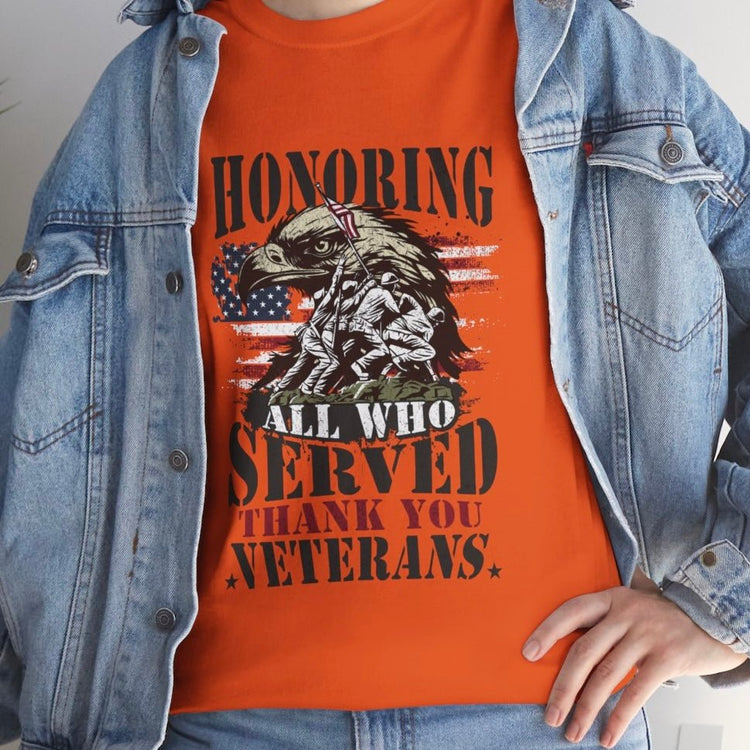 Honoring All Who Served Veteran Tribute Patriotic Eagle American Flag Tee - Bold Printed Tees