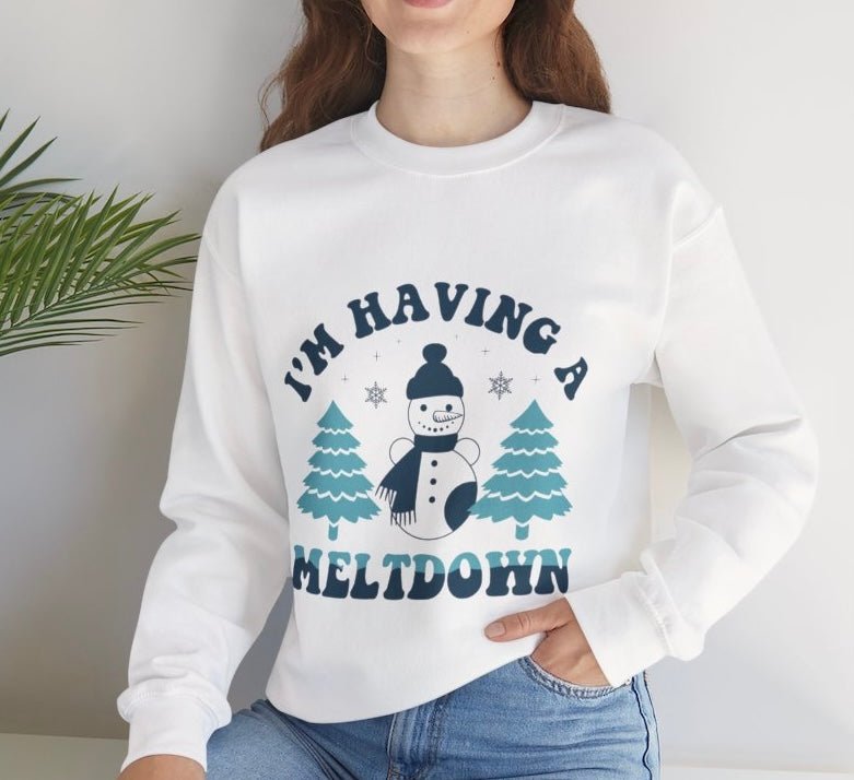 I’m Having a Meltdown Funny Snowman Holiday Crewneck - Bold Printed Tees