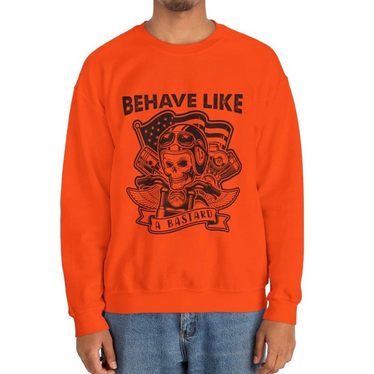 Behave Like a Bastard Skull Biker Crewneck Sweatshirt - Bold Printed Tees