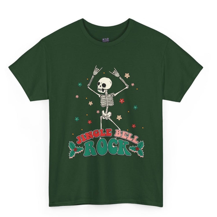 Jingle Bell Rock Skeleton Holiday T-Shirt - Bold Printed Tees
