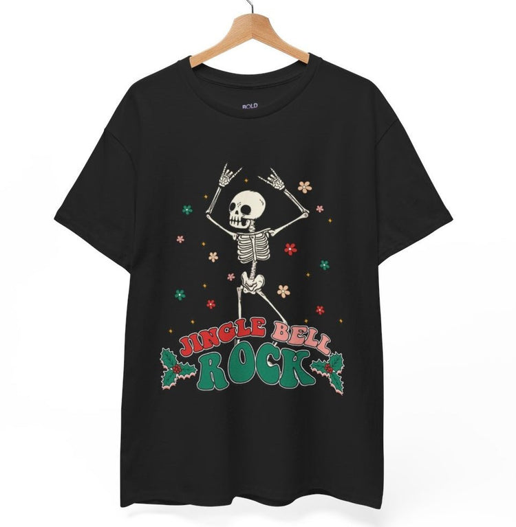 Jingle Bell Rock Skeleton Holiday T-Shirt - Bold Printed Tees