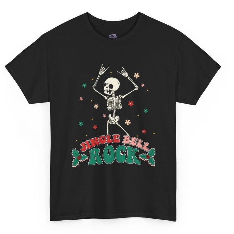 Jingle Bell Rock Skeleton Holiday T-Shirt - Bold Printed Tees