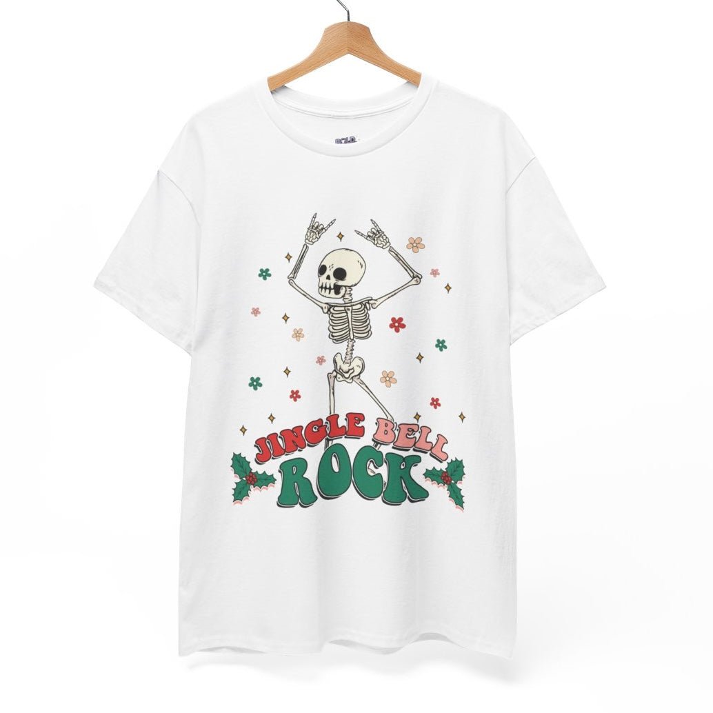Jingle Bell Rock Skeleton Holiday T-Shirt - Bold Printed Tees