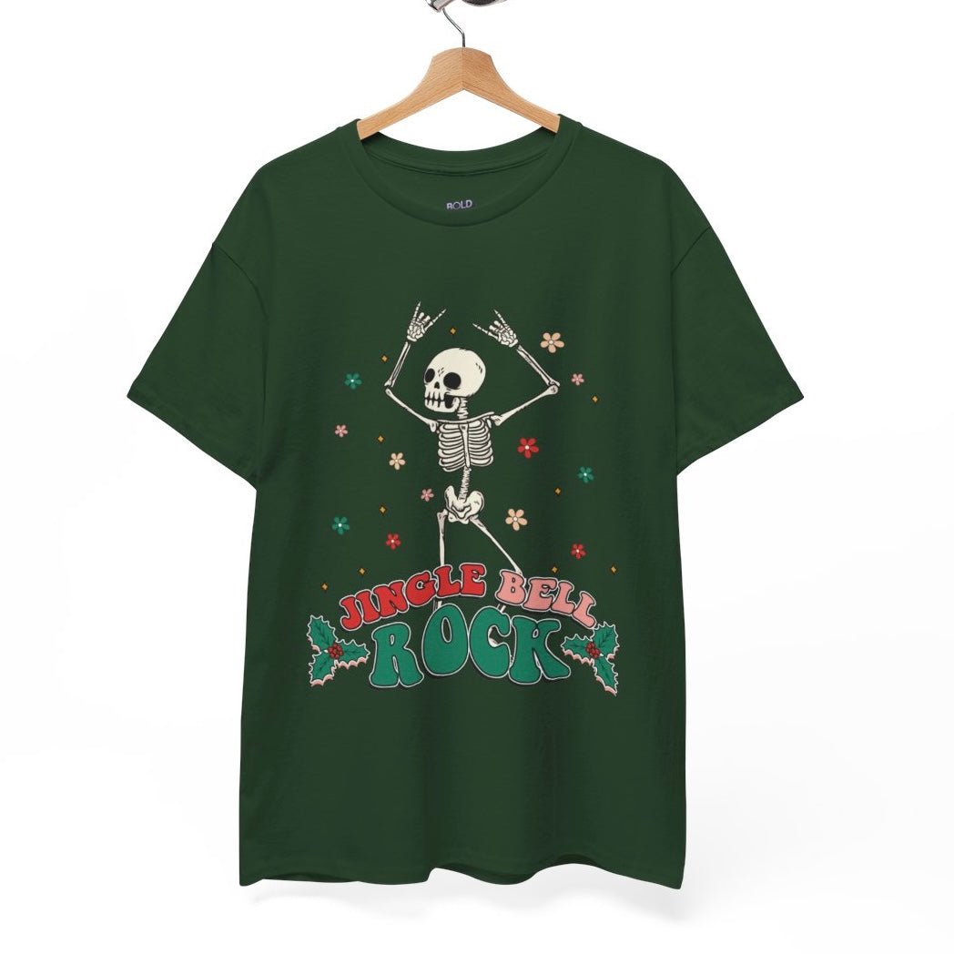 Jingle Bell Rock Skeleton Holiday T-Shirt - Bold Printed Tees