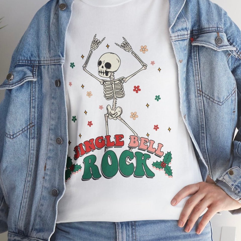 Jingle Bell Rock Skeleton Holiday T-Shirt - Bold Printed Tees