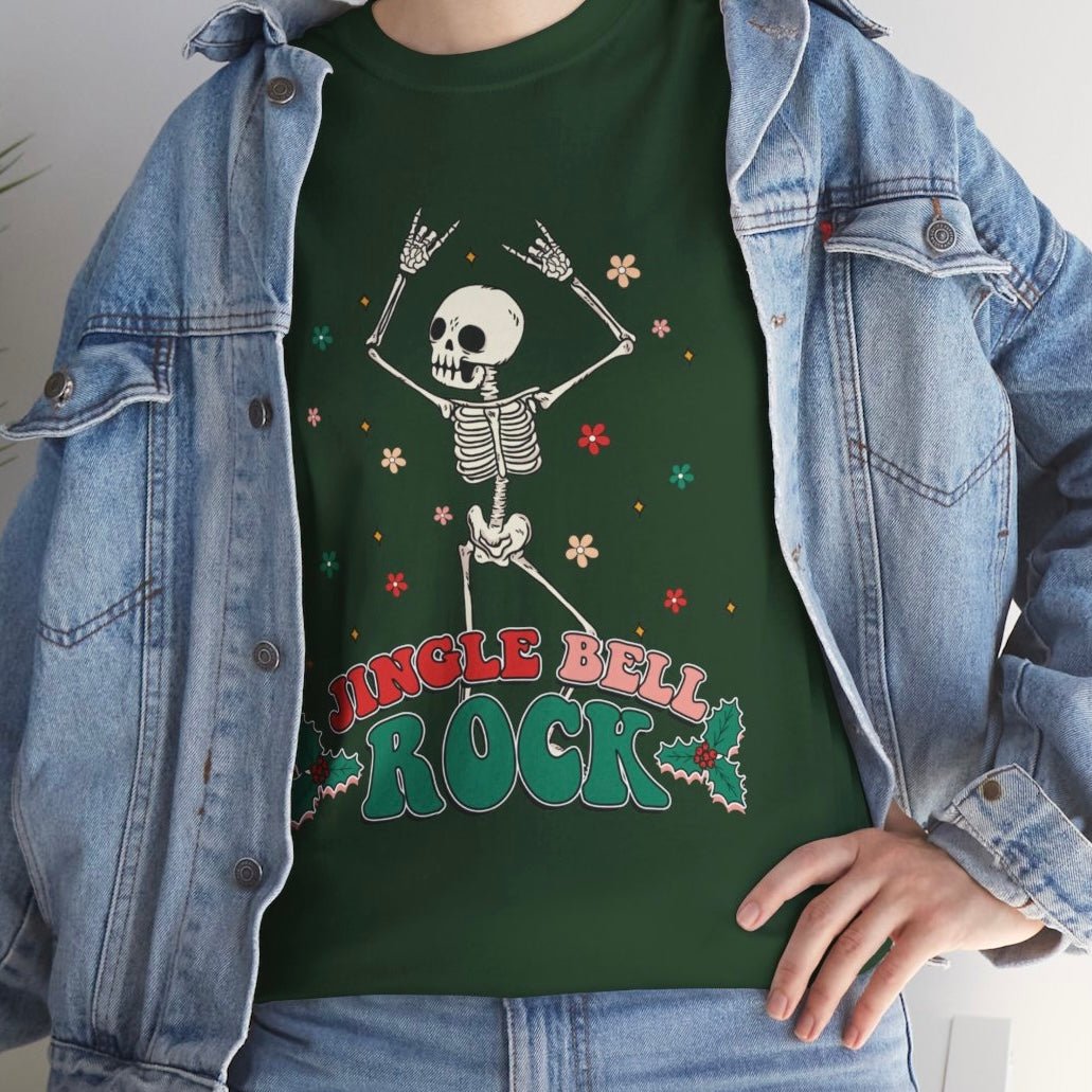 Jingle Bell Rock Skeleton Holiday T-Shirt - Bold Printed Tees