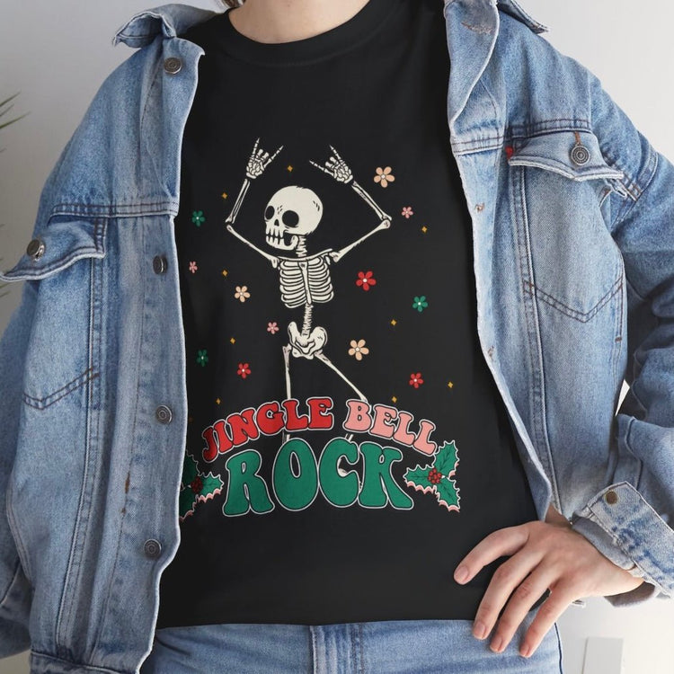 Jingle Bell Rock Skeleton Holiday T-Shirt - Bold Printed Tees