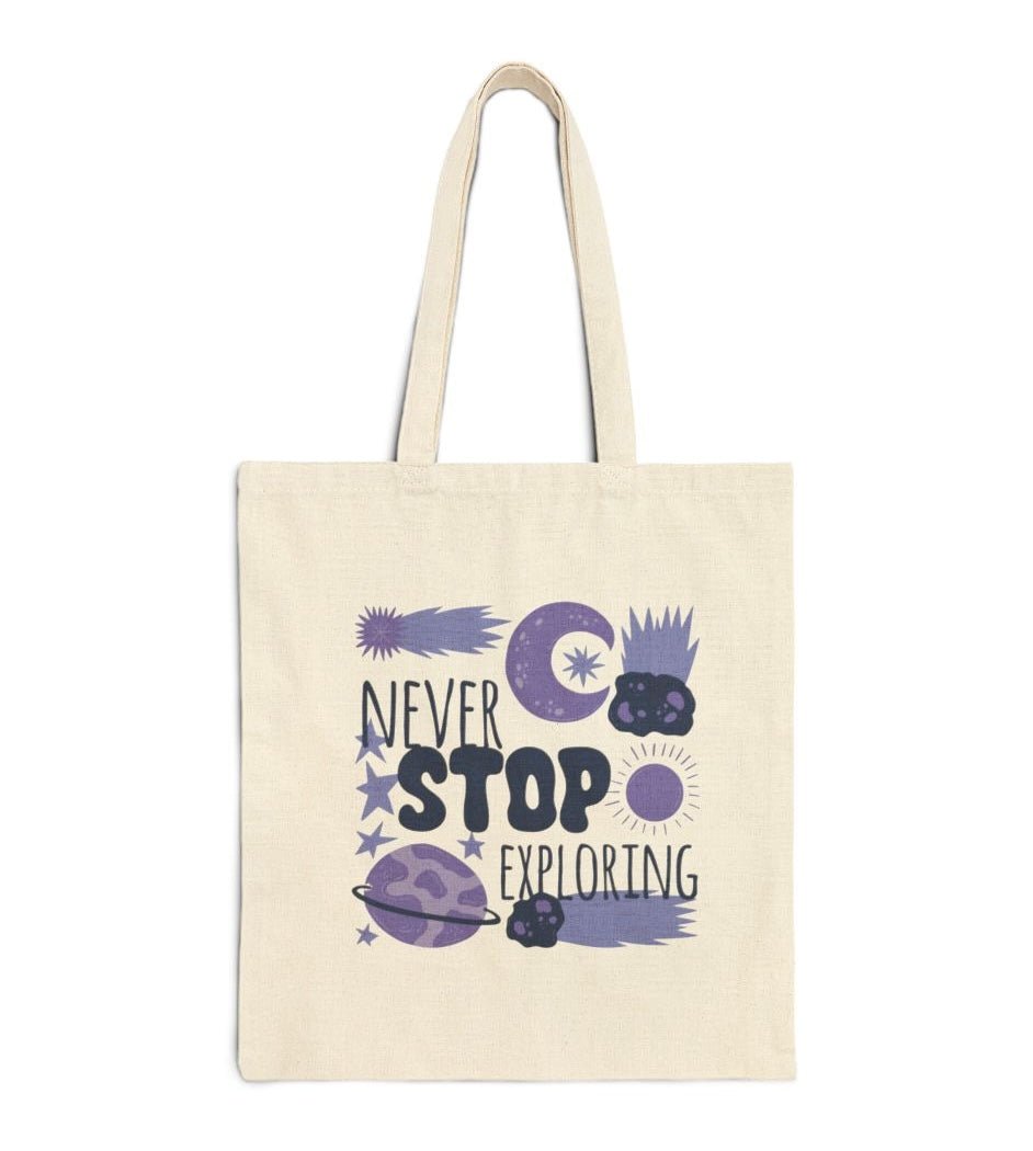 Never Stop Exploring Space - Themed Tote Bag - Bold Printed Tees