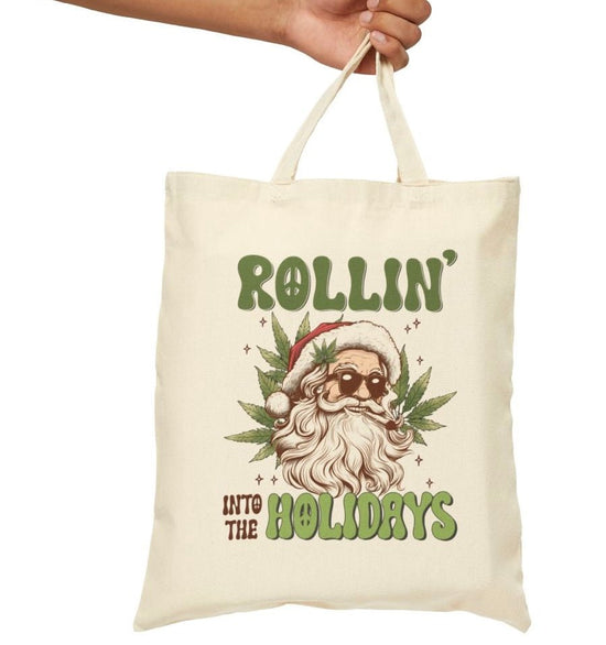 Rollin’ Into the Holidays Santa Stoner Tote Bag - Bold Printed Tees