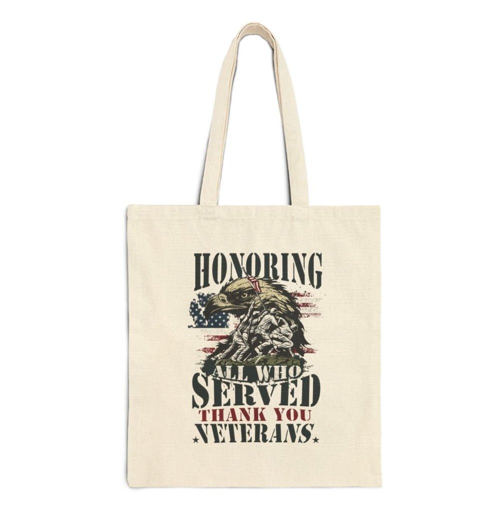 Honoring All Who Served Thank You Veterans Tote Bag - Bold Printed Tees