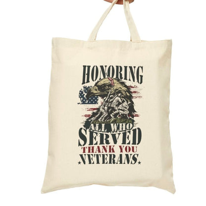Honoring All Who Served Thank You Veterans Tote Bag - Bold Printed Tees