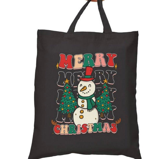 Merry Merry Merry Christmas Snowman Holiday Tote Bag - Bold Printed Tees