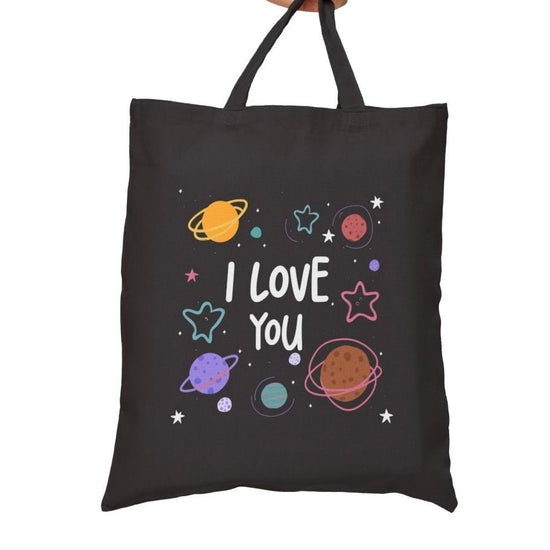 I Love You Space Theme Tote Bag - Bold Printed Tees