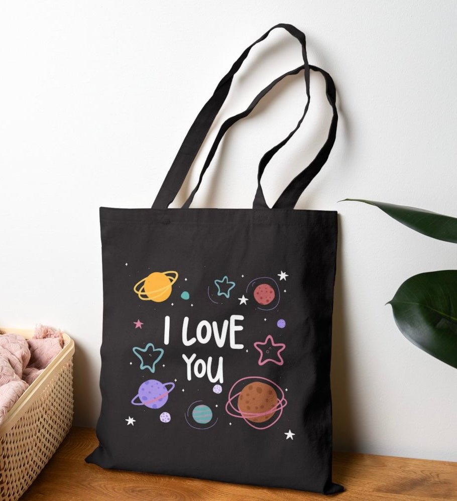 I Love You Space Theme Tote Bag - Bold Printed Tees