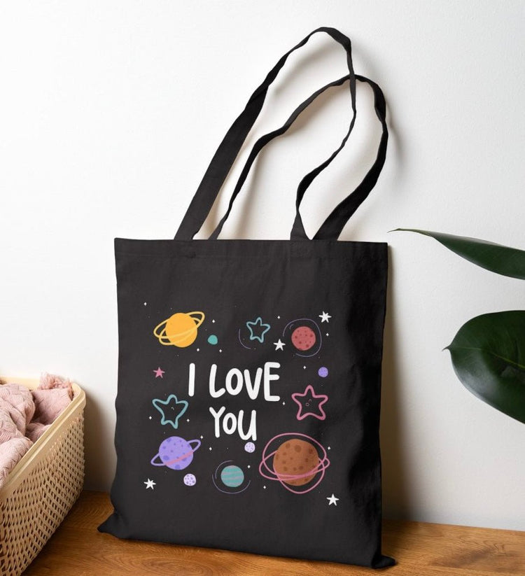 I Love You Space Theme Tote Bag - Bold Printed Tees