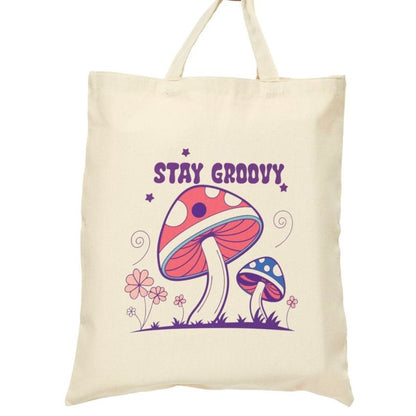 Stay Groovy Retro Mushroom Tote Bag - Bold Printed Tees