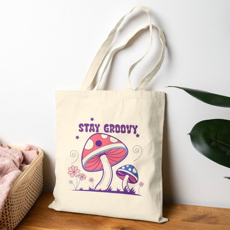 Stay Groovy Retro Mushroom Tote Bag - Bold Printed Tees