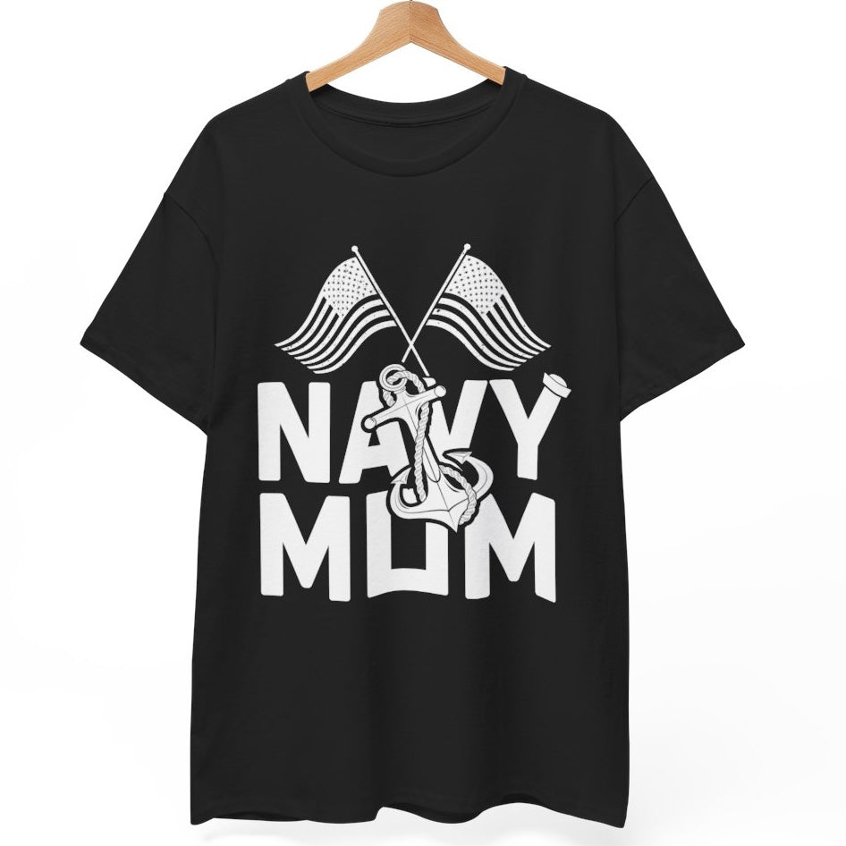 Navy Mom T-Shirt / Proud Military Mom Patriotic Anchor Tee - Bold Printed Tees