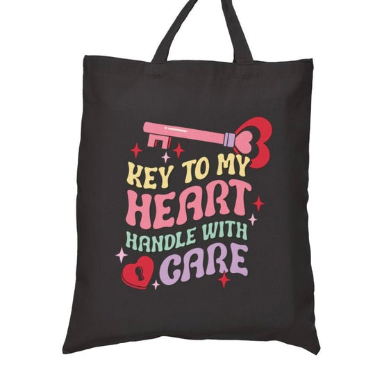 Key to My Heart Handle With Care Cute Valentine Tote Bag - Bold Printed Tees