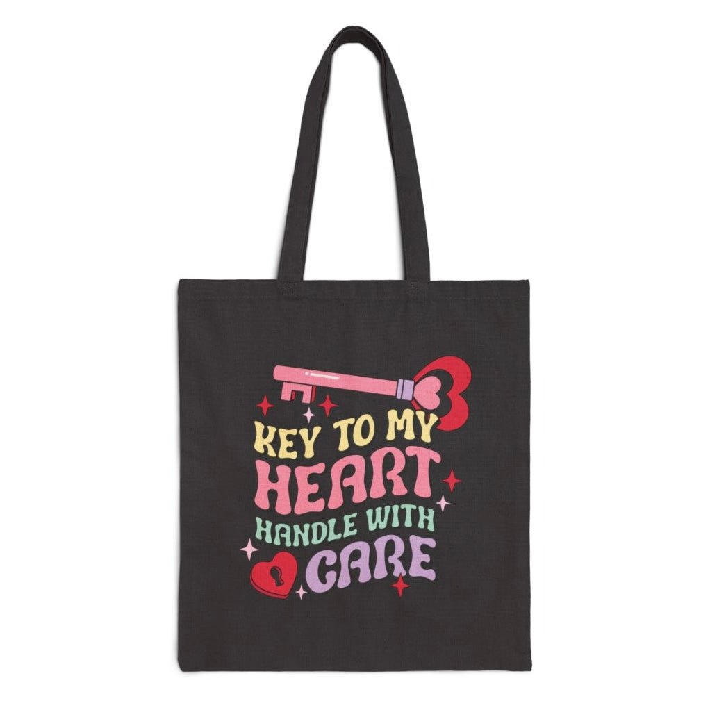 Key to My Heart Handle With Care Cute Valentine Tote Bag - Bold Printed Tees