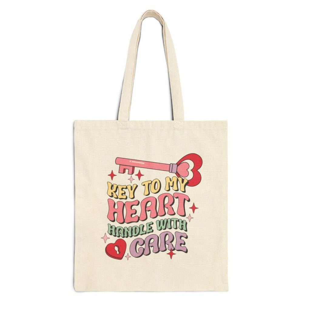 Key to My Heart Handle With Care Cute Valentine Tote Bag - Bold Printed Tees