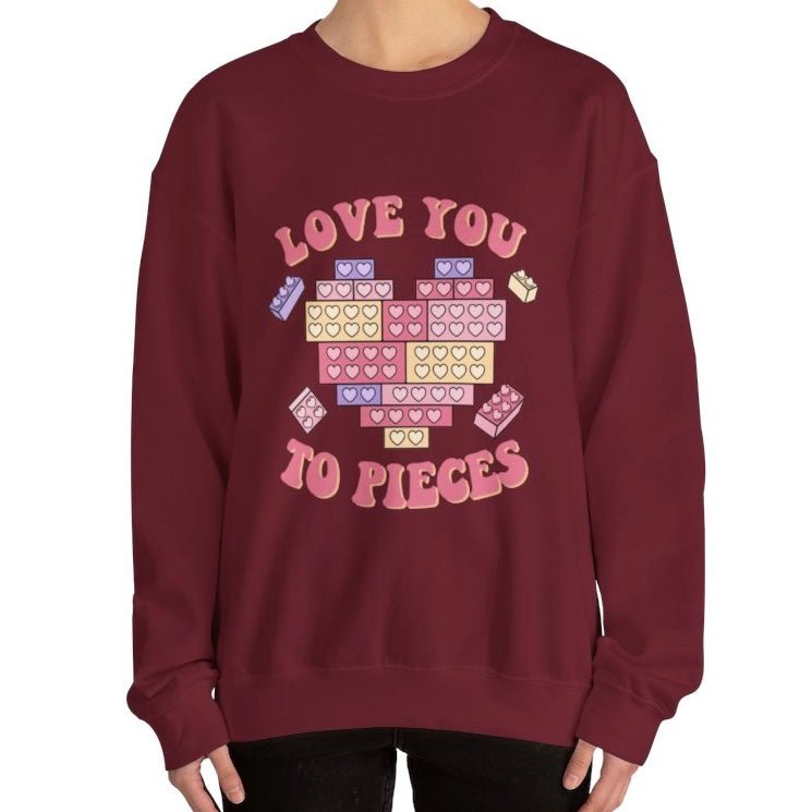 Love You to Pieces Valentine Crewneck Sweatshirt - Bold Printed Tees