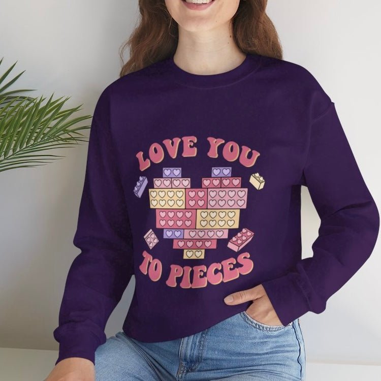 Love You to Pieces Valentine Crewneck Sweatshirt - Bold Printed Tees
