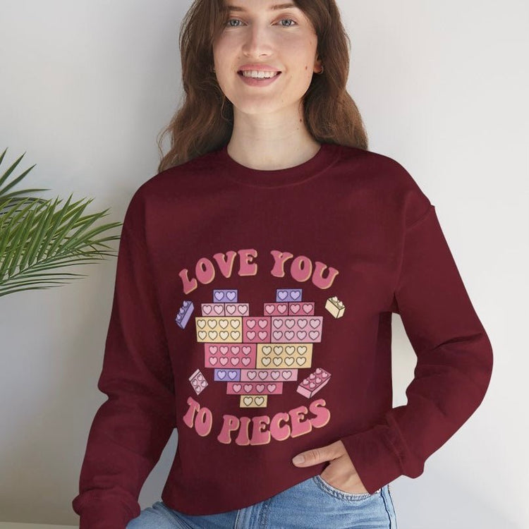 Love You to Pieces Valentine Crewneck Sweatshirt - Bold Printed Tees