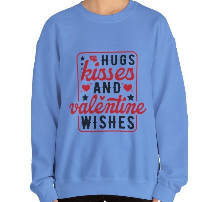 Hugs Kisses And Valentine Wishes Crewneck Sweatshirt - Bold Printed Tees