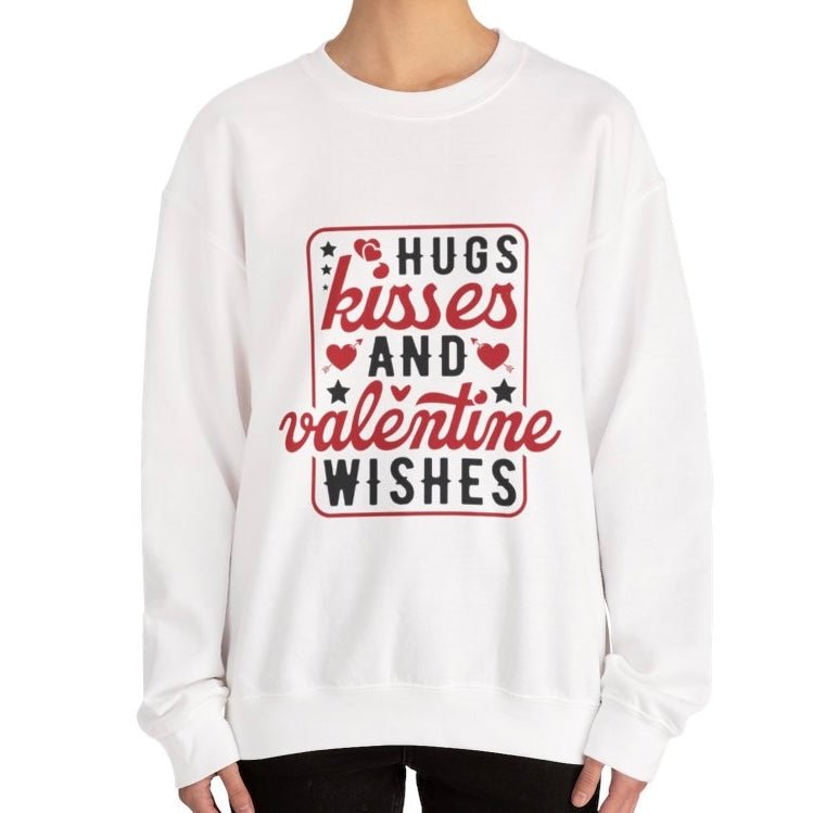 Hugs Kisses And Valentine Wishes Crewneck Sweatshirt - Bold Printed Tees