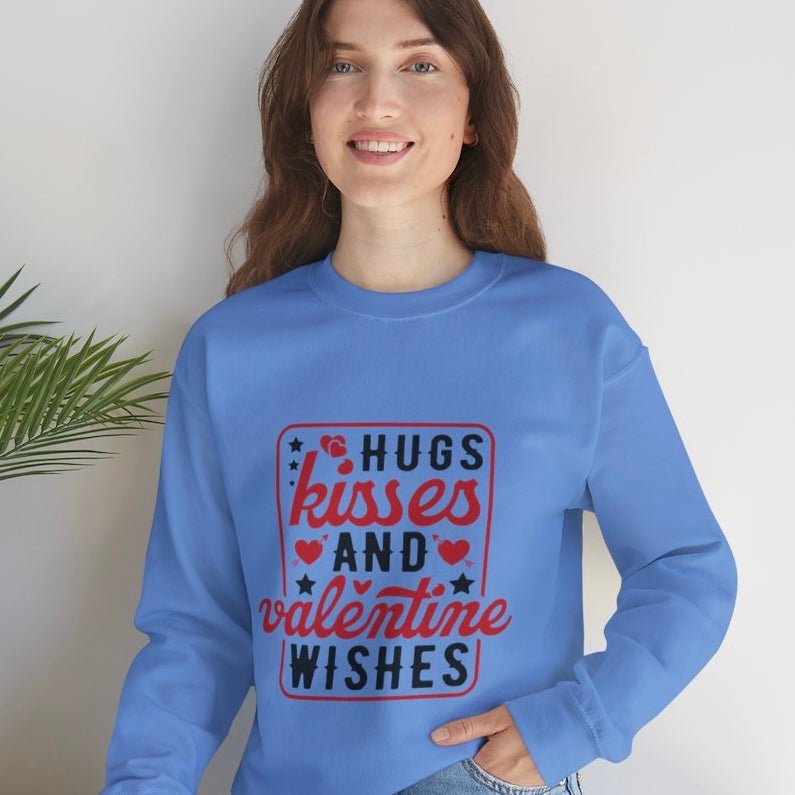 Hugs Kisses And Valentine Wishes Crewneck Sweatshirt - Bold Printed Tees