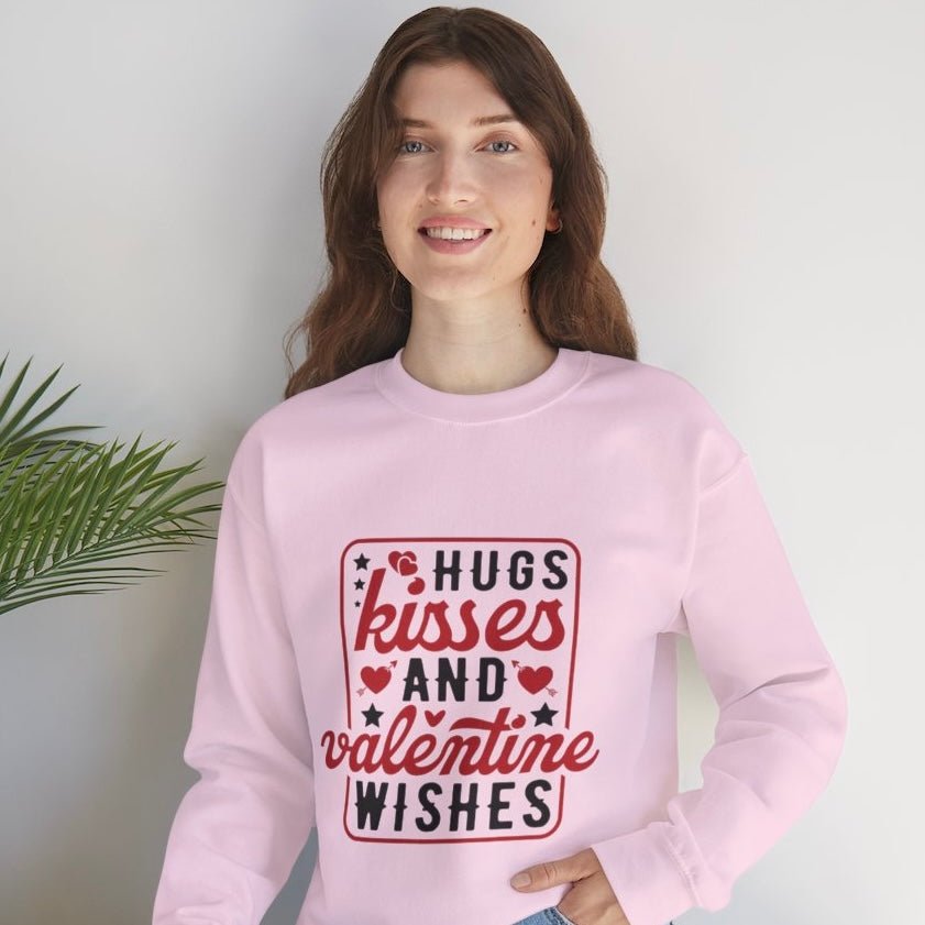 Hugs Kisses And Valentine Wishes Crewneck Sweatshirt - Bold Printed Tees