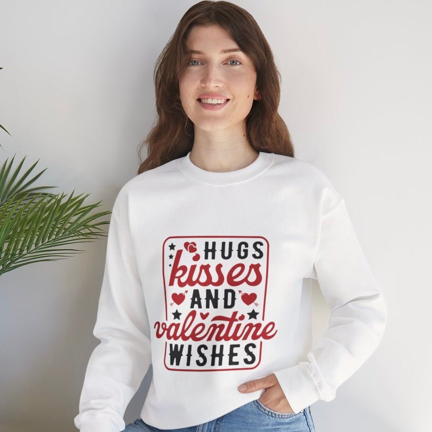 Hugs Kisses And Valentine Wishes Crewneck Sweatshirt - Bold Printed Tees