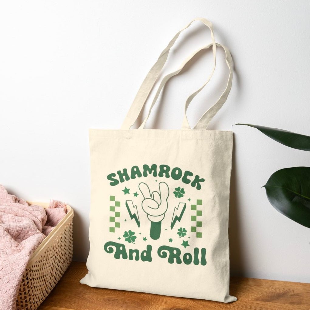 Shamrock And Roll Tote Bag - Bold Printed Tees