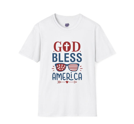 God Bless America T-Shirt — Patriotic Christian Tee with Cross & Flag Graphics - Bold Printed Tees