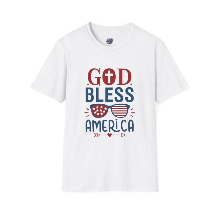 God Bless America T-Shirt — Patriotic Christian Tee with Cross & Flag Graphics - Bold Printed Tees