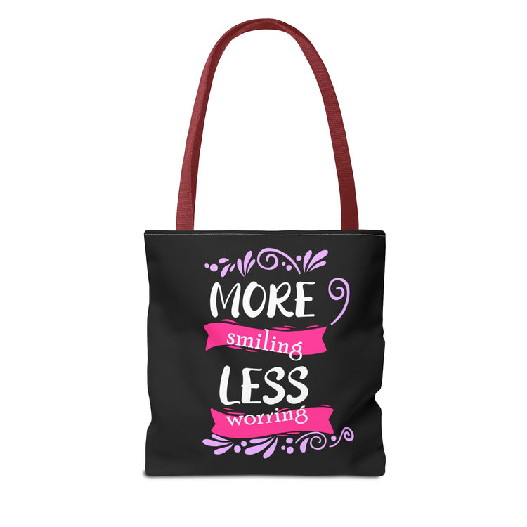 More Smiling Less Worrying Tote Bag - Bold Printed Tees