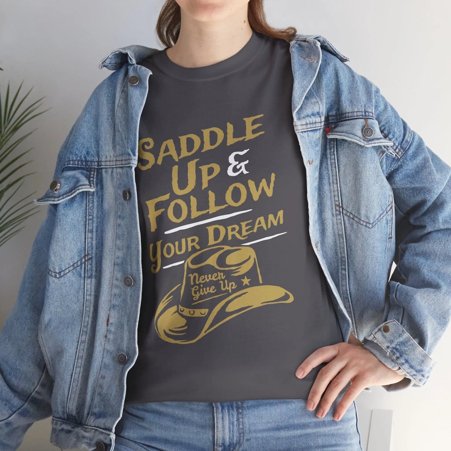 Saddle Up and Follow Your Dream Cowboy Graphic Tee | Inspirational T-Shirt - Bold Printed Tees