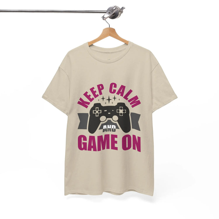 Keep Calm and Game On T-Shirt Funny Gamer Tee, Casual Gaming Graphic Shirt - Bold Printed Tees
